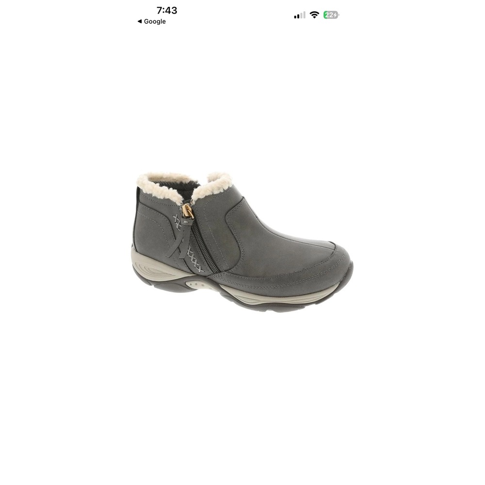 Easy Spirit Epic3 Womens Grey FurTrim Ankle Boots 7.5 Side Zip Booties Low Wedge